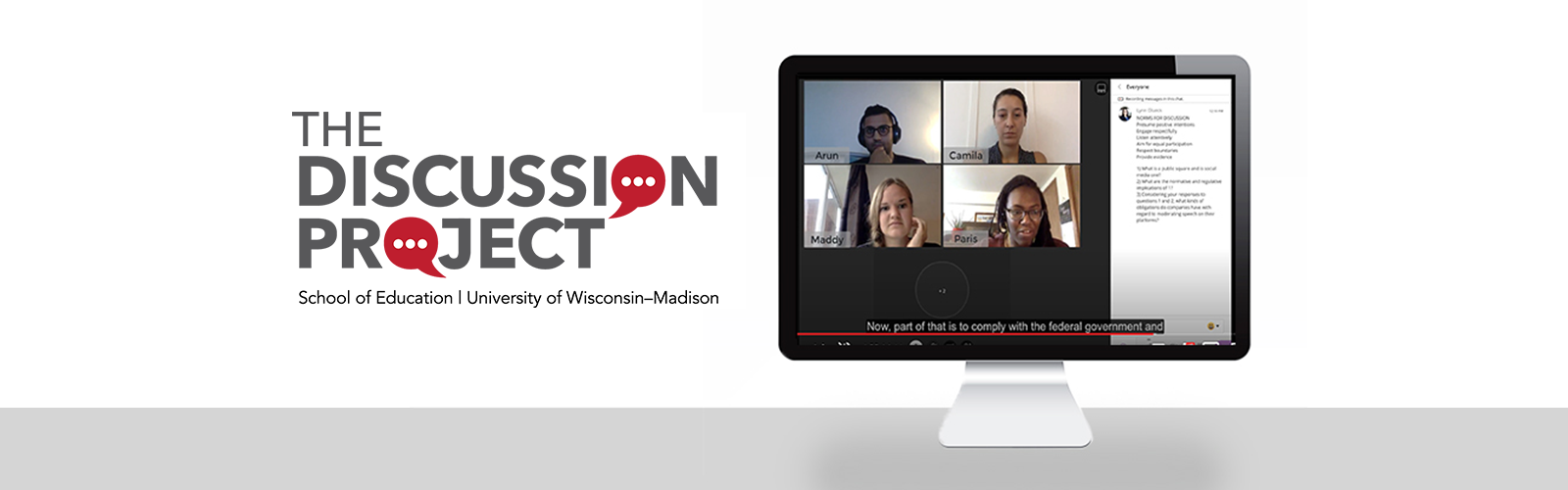 Banner for The Discussion Project online course with participants in a zoom call